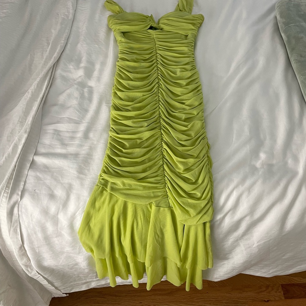 Elegant Lime Green Ruched Dress